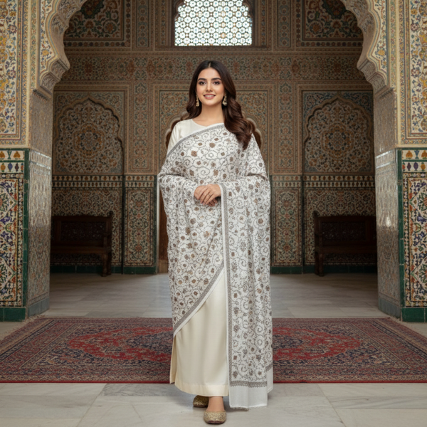 Royal Splendor Pashmina Shawl - White