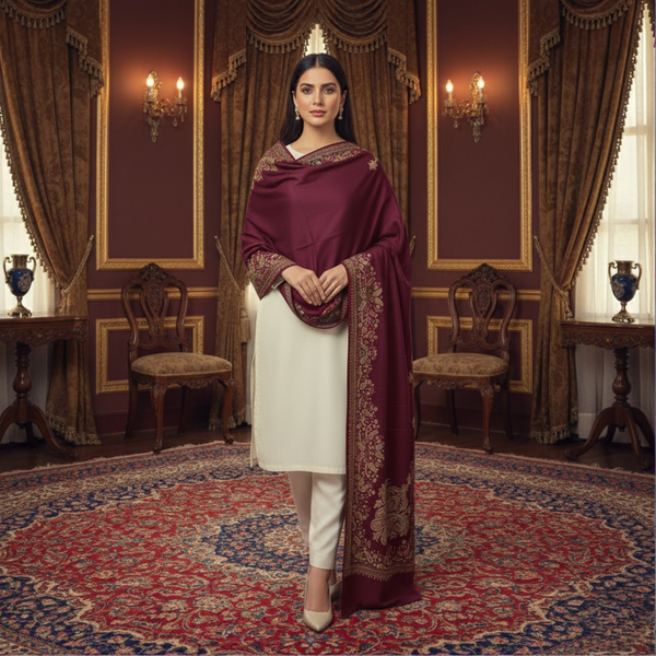 Mughal Charm Kingri Embroidered Shawl