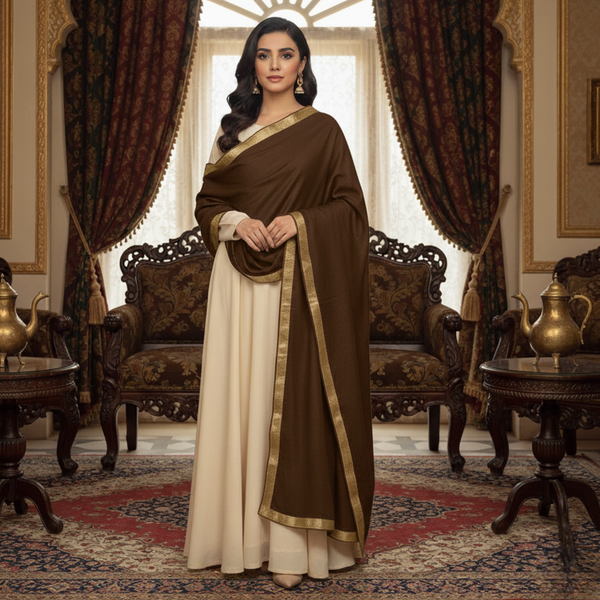 Guzel Zari Kashmiri Shawl - Choco Brown