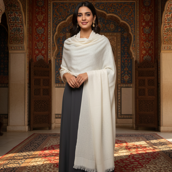 Indian Pure Pashmina  - Daisy White