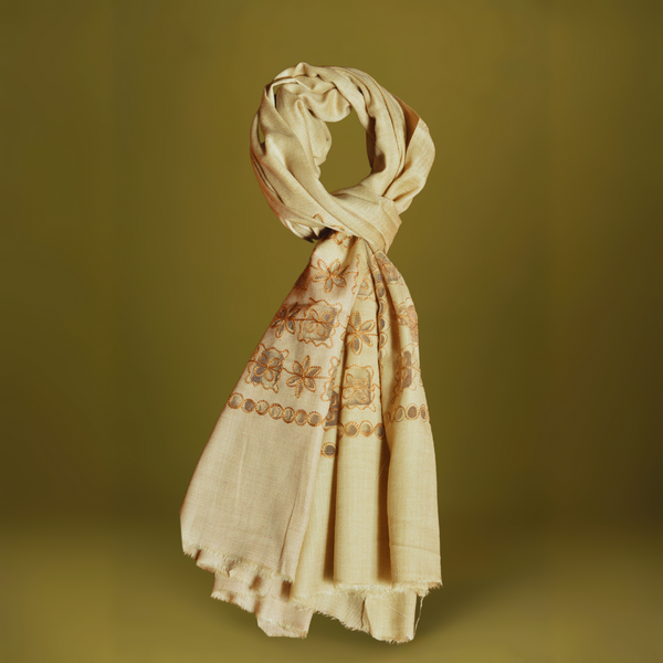 Heer Floral Pashmina Stole - Tan