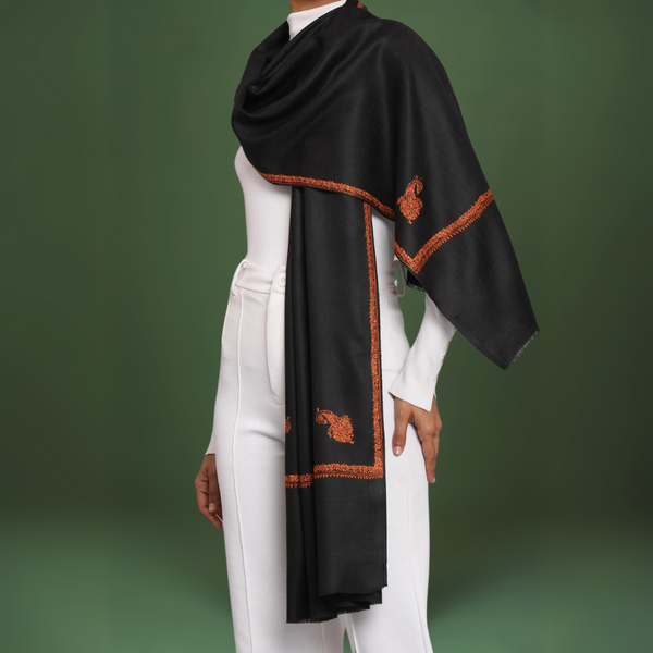 Embroidered Kingri Woolen Stole - Black