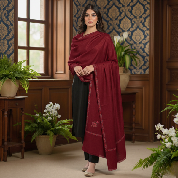 Kashmir Heritage Embroidered Pashmina Shawl - Maroon