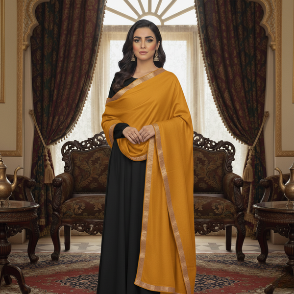 Guzel Zari Kashmiri Shawl - Mustard