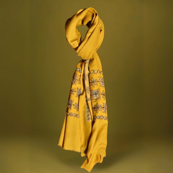 Heer Floral Pashmina Stole - Mustard