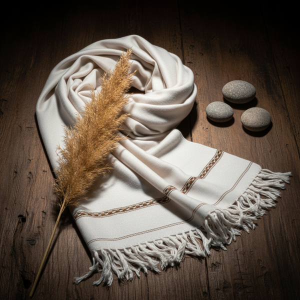Hunza Mountain Woolen Shawl - White