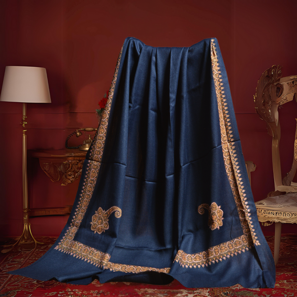 Mughal Charm Kingri Embroidered Shawl - Navy