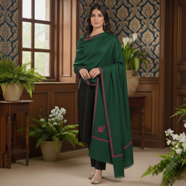 Kashmir Heritage Embroidered Pashmina Shawl - Green