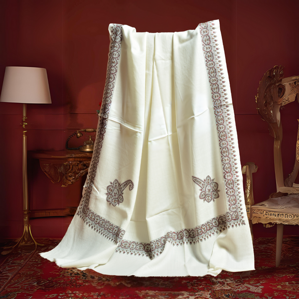 Mughal Charm Kingri Embroidered Shawl - White