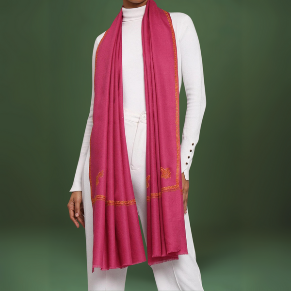 Embroidered Kingri Woolen Stole - Pink