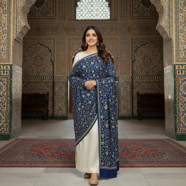 Royal Splendor Pashmina Shawl - Navy