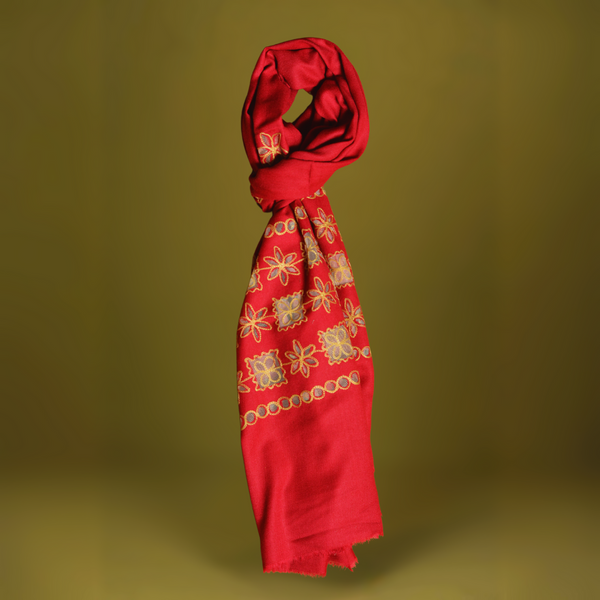 Heer Floral Pashmina Stole - Red