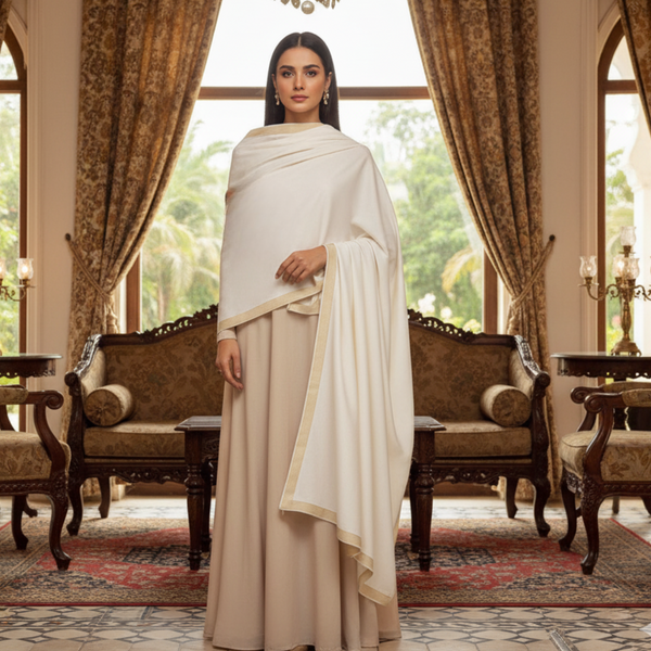 Guzel Zari Kashmiri Shawl - White