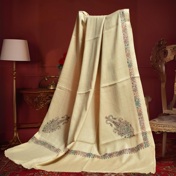 Mughal Charm Kingri Embroidered Shawl - Tan