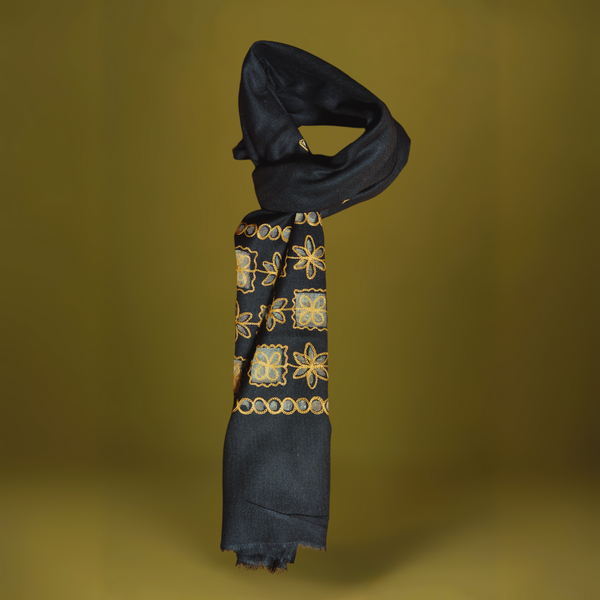 Heer Floral Pashmina Stole - Black