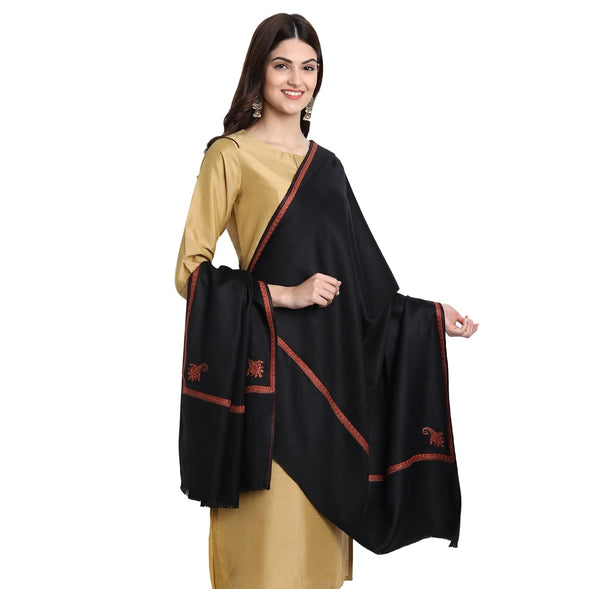 Indian Kingri Pashmina Shawl Embroidered - Black