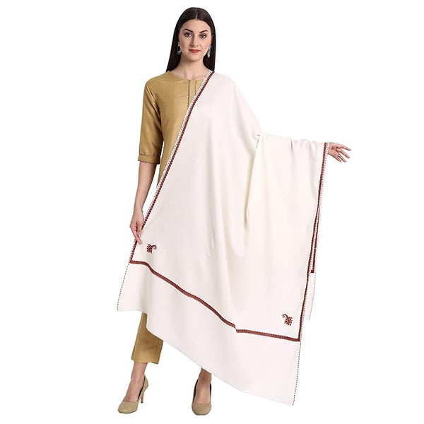 Indian Kingri Pashmina Shawl Embroidered - White