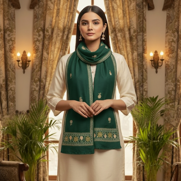 Heer Floral Pashmina Stole - Green