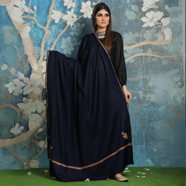 Kashmir Heritage Embroidered Pashmina Shawl - Navy