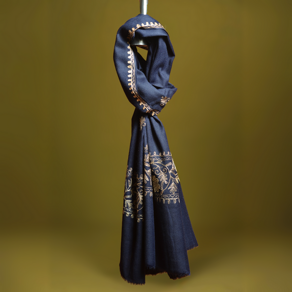 Gul-e-Naksha Kashmiri Stole - Navy