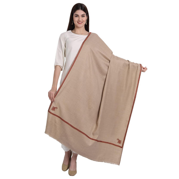 Indian Kingri Pashmina Shawl Embroidered - Tan