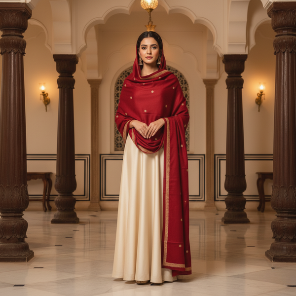 Traditional Kashmiri Embroidered Pashmina Shawl - Ruby
