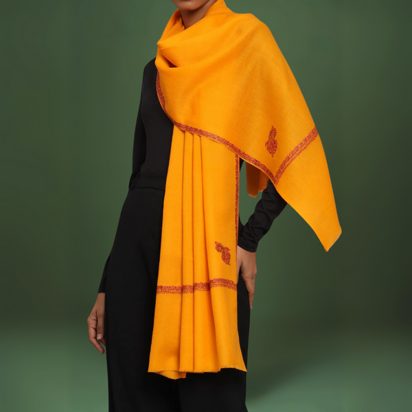 Embroidered Kingri Woolen Stole - Mustard