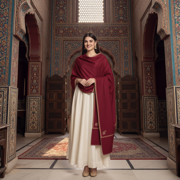 Indian Kingri Pashmina Shawl Embroidered - Maroon