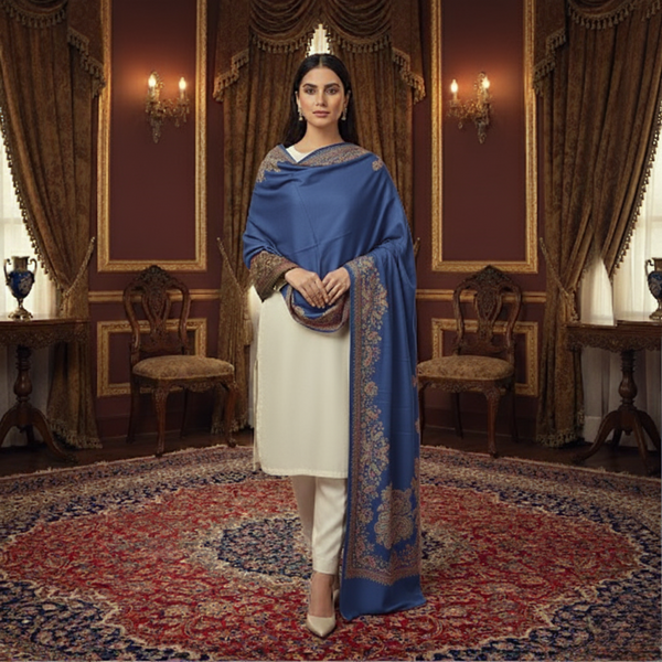 Mughal Charm Kingri Embroidered Shawl - Blue