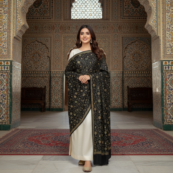 Royal Splendor Pashmina Shawl - Black