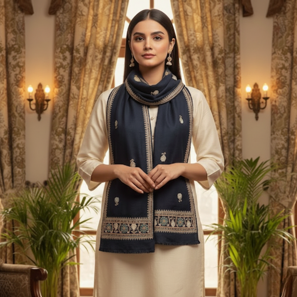 Heer Floral Pashmina Stole - Black