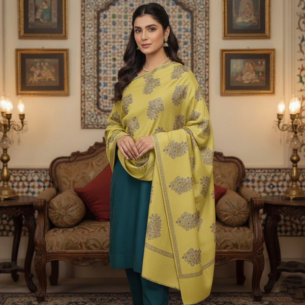 Naqsh Pashmina Shawl - Mustard
