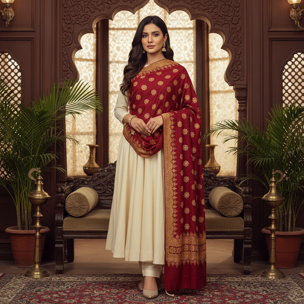 Zeenat Pashmina Shawl - Caramine