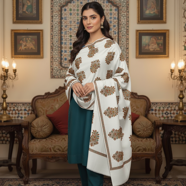 Naqsh Pashmina Shawl - White