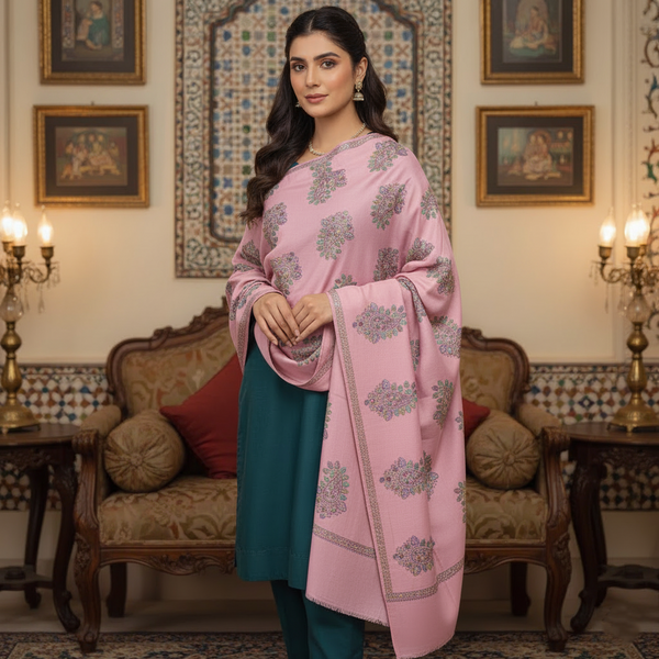 Naqsh Pashmina Shawl - Blush