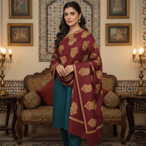 Naqsh Pashmina Shawl - Rose Gold