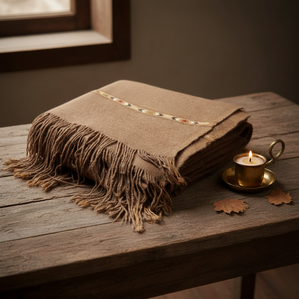 Chitrali Camel 100% Natural Organic Wool Shawl Ecru