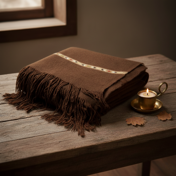 Chitrali Camel 100% Natural Organic Wool Shawl Brunette