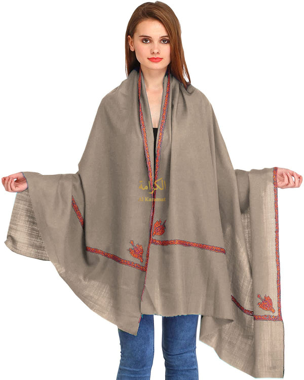 Kingri Kashmiri Pashmina Shawl Hand Embroidered - Cedar