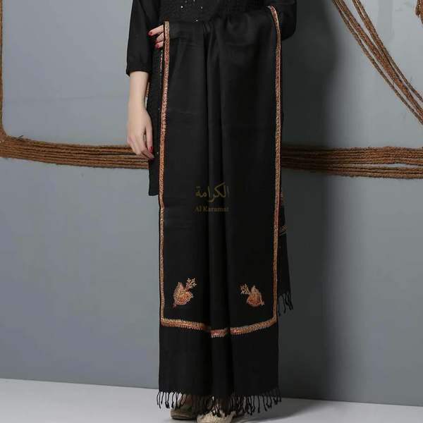 Hand Embroided Naffes Woolen Stole - Black