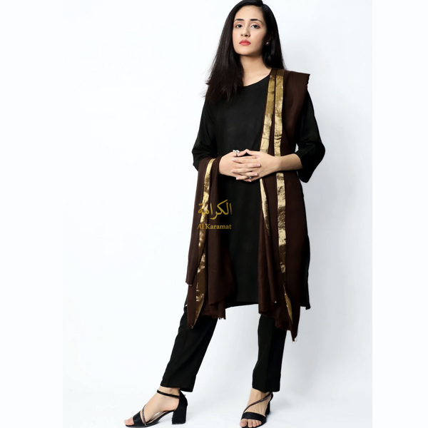 Guzel Zari Kashmiri Shawl - Choco Brown