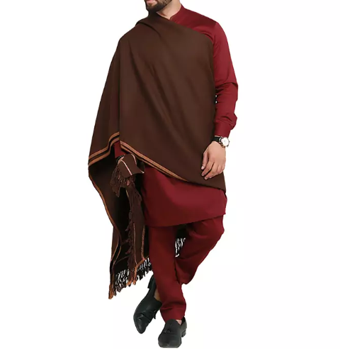 Peshawari Dhussa Shawl For Men - Dark Brown