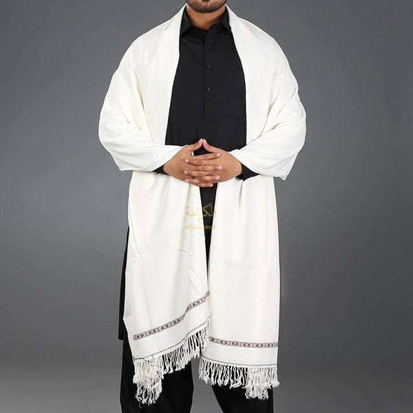 Peshawri Dussa Shawl-Bright White