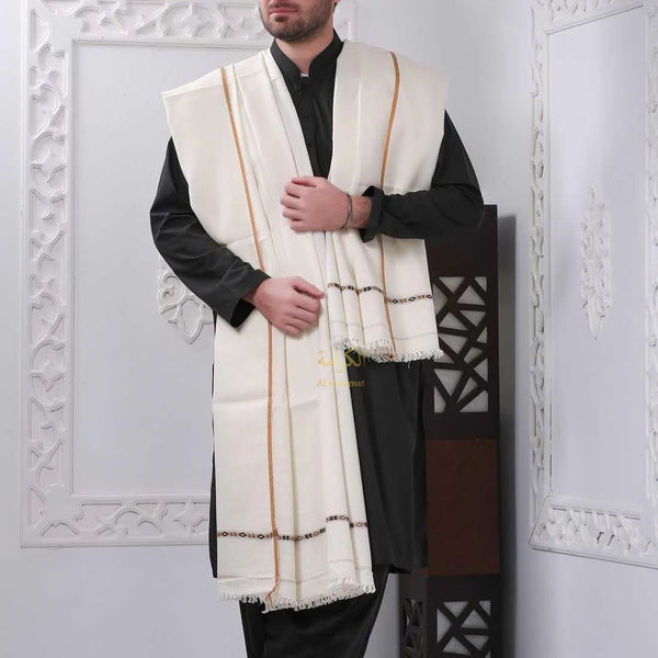 Pure Woollen Kashmiri Dhussa Shawl - White